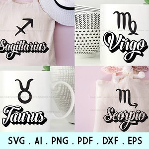 Bundle of 12 Hand Illustrated Horoscope Zodiac Signs - SVG Eps Png, Constellation Svg, Zodiac Svg, Horoscope Svg, Cut File