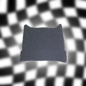 Charcoal Gray Cat Ear Crochet Beanie