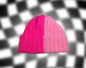 Pink Split Color Crochet Beanie