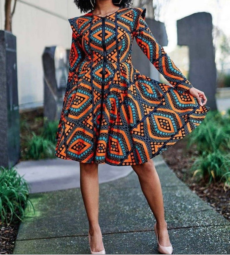 Women Flared Dress . African Print Women Dress . Ankara Dresses 