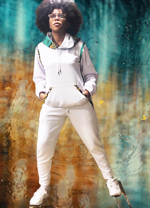 Women jogger Athleisure Tracksuits . Jogger and hoodie set . White joggers  outerwear set
