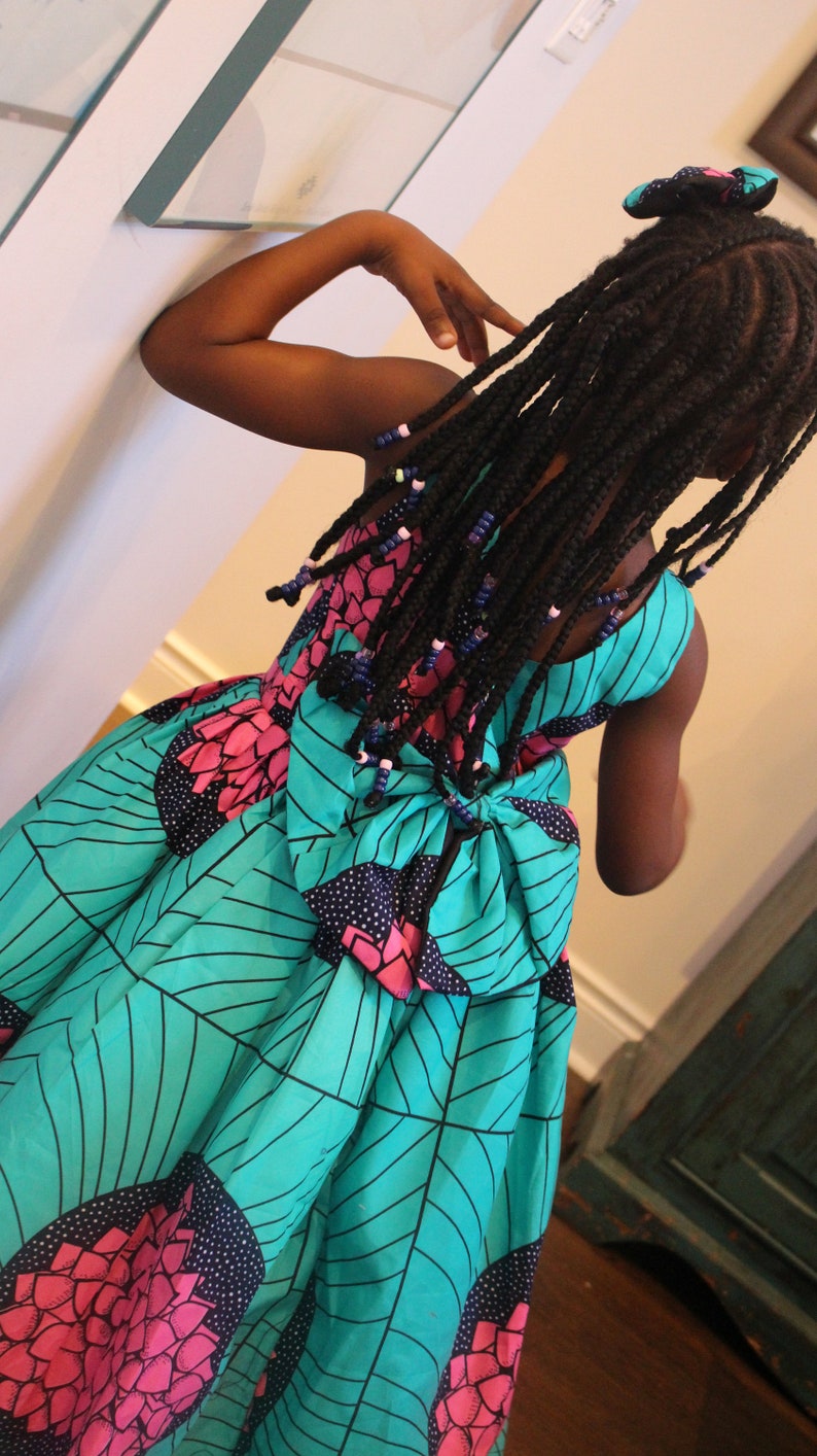 Beautiful Africa Prints Girl Dress with bow at the back and a head bow