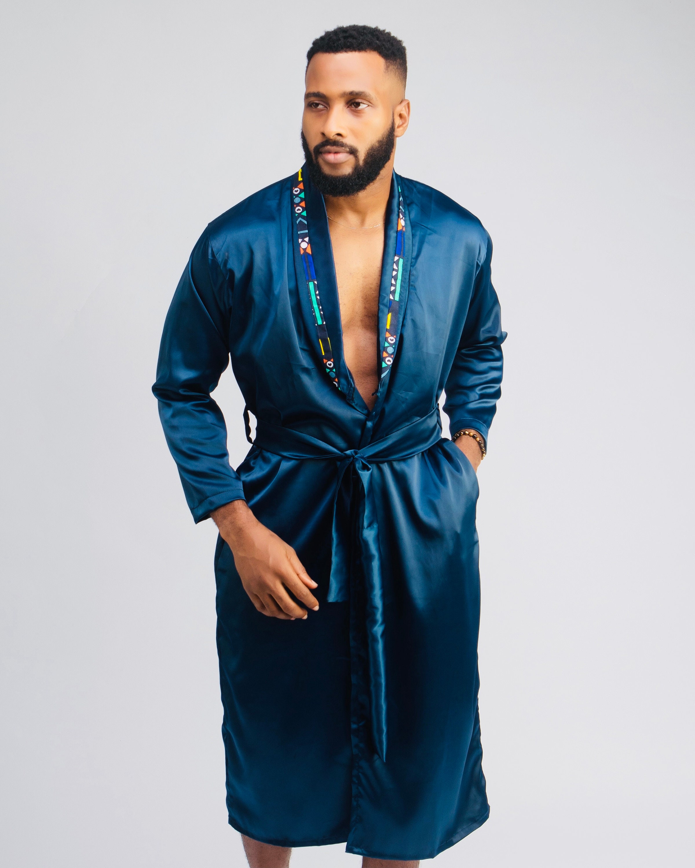 Men Silk Kimono Robes Embroidered With African Prints Etsy UK