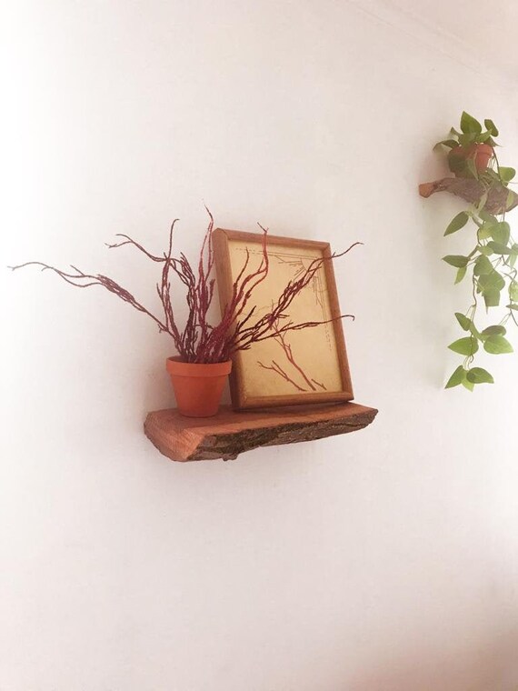 Live edge floating log shelf keyhole hanger shelf wood Etsy