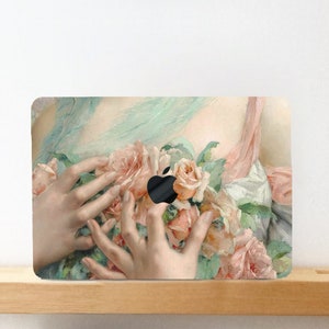 Colori a olio Elegante donna mani pittura Custodia rigida MacBook Air Pro 13 14 15 16 Touch Retina Vintage rosa rosa Guscio gommato + copritastiera