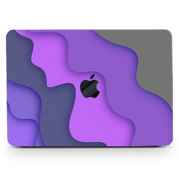 Wavy Ombre Purple Gray Prints Hard Case MacBook Air Pro 13 14 15 16 Touch Retina Lavender Abstract Stripes Rubberized Aesthetic+keypad Cover