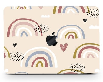 Dessin à la main Conception Peinture Étui rigide MacBook Pro 13 15 16 2020 Touch Retina Rainbow Line Coeur Coque caoutchoutée MacBook Air Keypad Cover