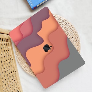 Gradual Orange Waves Illustration Painting Hard Rubberized Case+kb Cover for MacBook Air Pro 13 14 15 16 Laptop Abstract Overlay Art Design