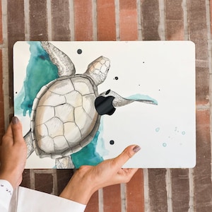 Olbrzymi żółw z Galapagos Drukowanie Twarde Etui MacBook Air Pro 13 2023 15 16 Dotykowy Akwarela Zwierzę Żółw Morski Gumowana Skorupa + Osłona Klawiatury