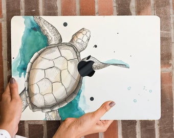 Giant Galapagos Tortoise Printing Hard Case MacBook Air Pro 13 2023 15 16 Touch Watercolor Animal Sea Turtle Rubberized Shell+Keyboard Cover