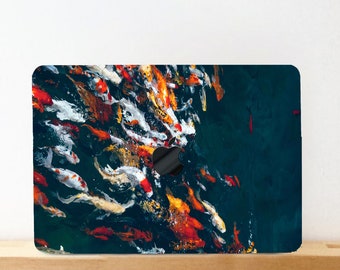 Koi Fishes Oil Paint Design Painting Hard Case MacBook Air Pro 13 14 15 16 Retina Japanese Abstract Rubberized Gold Fish Shell+Keypad Cover