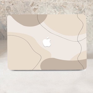 Aesthetic Lines Drawing Painting Hard Case MacBook Air Pro 13 14 15 16 Retina Illustration Wavy Pastels Artwork Beige Rubberized Cover+kb