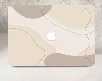 Aesthetic Lines Drawing Painting Hard Case MacBook Air Pro 13 14 15 16 Retina Illustration Wavy Pastels Artwork Beige Rubberized Cover+kb