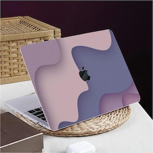 Trendy Illustration Curly Overlays Painting Hartes Gummiertes Case+kb Cover für MacBook Air Pro 13 14 15 16 Abstraktes Wellenförmiges Lila Design