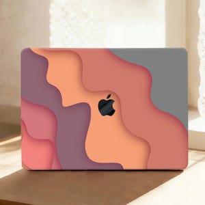 Étui MacBook orange Overlay Waves, design artistique abstrait + housse pour clavier