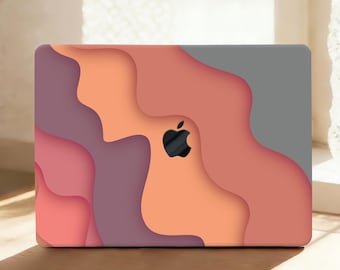 Overlay Waves Orange MacBook Case, Abstract Art Design + Keyboard Cover