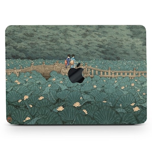 The Pond at Benten Shrine in Shiba Japan Painting Hard Case MacBook Air Pro 13 14 15 16 Touch Retina Japanese Artwork Rubberized Cover+Kb