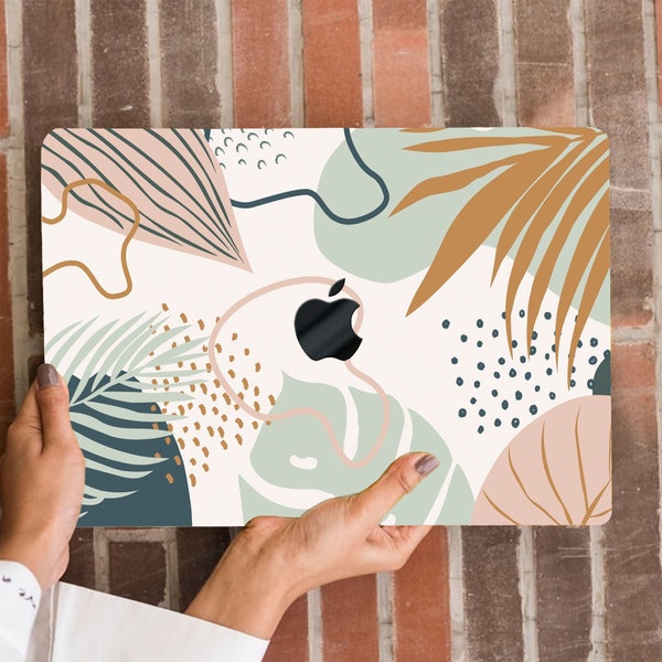 Esthétique abstrait étui rigide MacBook Pro 13 15 16 Retina Line feuilles tropicales Dot Boho impression caoutchouté MacBook Air 2021 clavier couverture