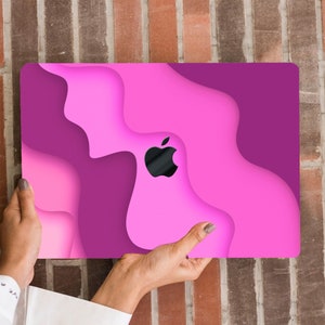 Pink Wave Layers Painting Hard Case MacBook Air Pro 13 14 15 16 Touch Retina Abstract Gradual Lines Stripes Rubberized Shell +Keypad Cover