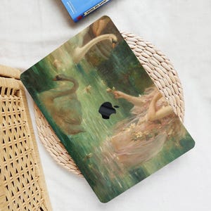 Esthetisch olieverfontwerp Hard Ethereal Classic Case voor MacBook Air Pro 13 14 15 16 Retro Art Beautiful Lady Swans rubberen hoes + KB