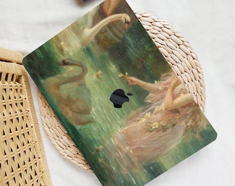Swan Lake Art MacBook Case, Aesthetic Oil Painting Rubberized Cover