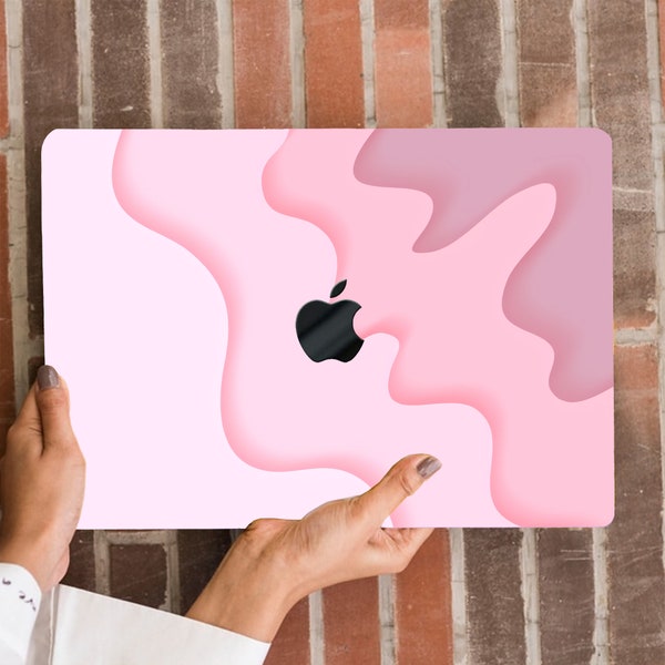 Girly Curved Wavy Painting Hard Case MacBook Air 13 Pro 14 15 16 Retina Gradient Pink Waves Abstract Print Rubberized Laptop Cover+keyboard