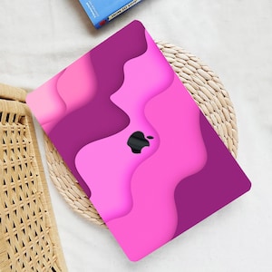 Coque rigide rose vague peinture MacBook Air Pro 13 14 15 16 tactile rétine abstraite lignes graduelles rayures coque caoutchoutée + couvercle du clavier