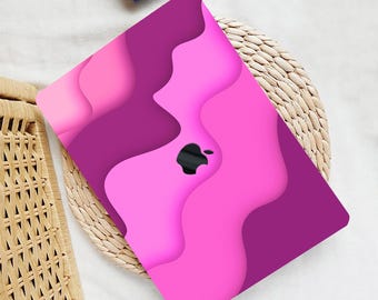 Pink Wave MacBook Case, Abstract Lines Rubberized Shell + Keypad