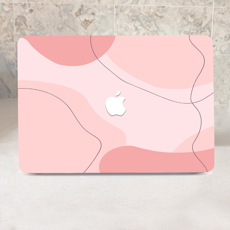 Gradual Aesthetic Lines Drawing Printing Hard Case MacBook Pro Air 13 14 15 16 Retina Pink Hand Drawing Wavy Rubberized Coverkb image 1