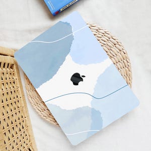 Aesthetic Watercolor Pastel Blue White Painting Hard Matte Case+kb for MacBook Air Pro 13 14 15 16 2025 Line Drawing Art Illustration Cover