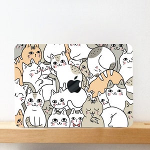 Japanese Style Animal Painting Hard Case MacBook Air Pro 13 14 15 16 2021 Touch Retina Anime Kitty Many Cats Rubberized Shell +Keypad Cover