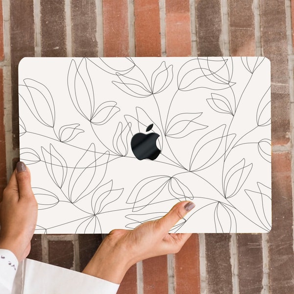 Line Plant Drawing Pattern Printing Hard Case MacBook Air Pro 13 14 15 16 Touch Retina Minimalist Twigs Art Rubberized Shell +Keypad Cover