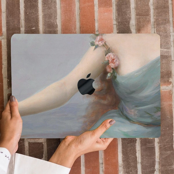Woman Portrait Oil Painting Print Hard Case MacBook Air Pro 13 14 15 16 Retina Decent Lady's Hand Vintage Art Rubberized Shell +Keypad Cover