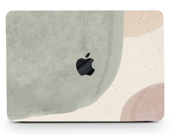 Aesthetic Gray Beige Painting Hard Case MacBook Pro Air 13 14 15 16 Touch Retina Abstract Art Cute Stripes Rubberized Shell+Keyboard Cover
