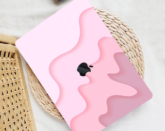 Pink Gradient Waves MacBook Case, Abstract Print, Rubberized Cover + Keyboard Skin