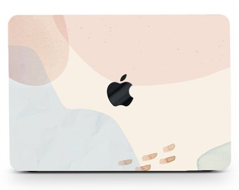 Blue Pink Beige Boho Painting Hard Case MacBook Pro 13 14 15 16 Touch Retina Abstract Stripes Dots Drawing Rubberized Shell +Keyboard Cover