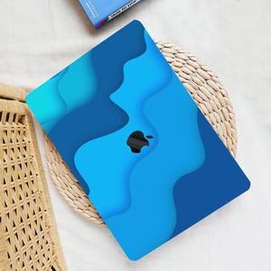 Aesthetic Blue Ombre Waves Painting Hard Rubberized Protect Case+kb Cover for MacBook Air Pro 13 14 15 16 Abstract Gradual Overlays Artwork