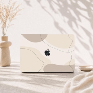 Harde MacBook-hoes Abstract Lines, beige pastelkleurige rubberen hoes (bescherming aan boven- en onderkant)