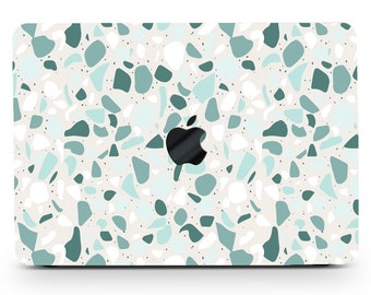 Terrazzo Green Painting Hard Case MacBook Pro Air 13 14 15 16 Touch Retina Crushed Marble Flooring Class Chips Print Rubberized+Keypad Cover