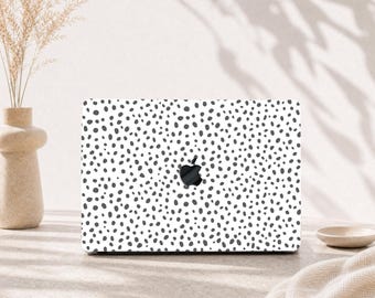 Black Spotted Dots MacBook Case, Minimal Hand Drawing Spots Rubberized Hard Shell Protection