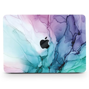 Teal Purple Alcohol Inks Pattern Painting Hard Case MacBook Air Pro 13 14 15 16 Touch Retina Abstract Print Rubberized Laptop Mac Cover+kb