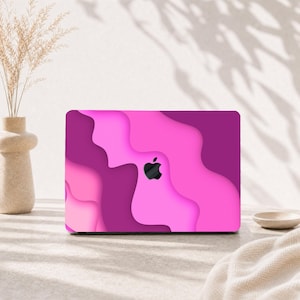 Tonat rosa överlägg till MacBook-skal, abstrakta linjer, gummerat fodral + knappsats