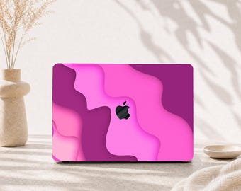 Gradient Pink Overlays MacBook Case, Abstract Lines Rubberized Cover + Keypad