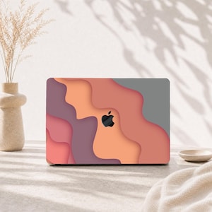 Konstdesignat orange MacBook Air Pro-skal, abstrakta vågor i gummi + tangentbordsskydd