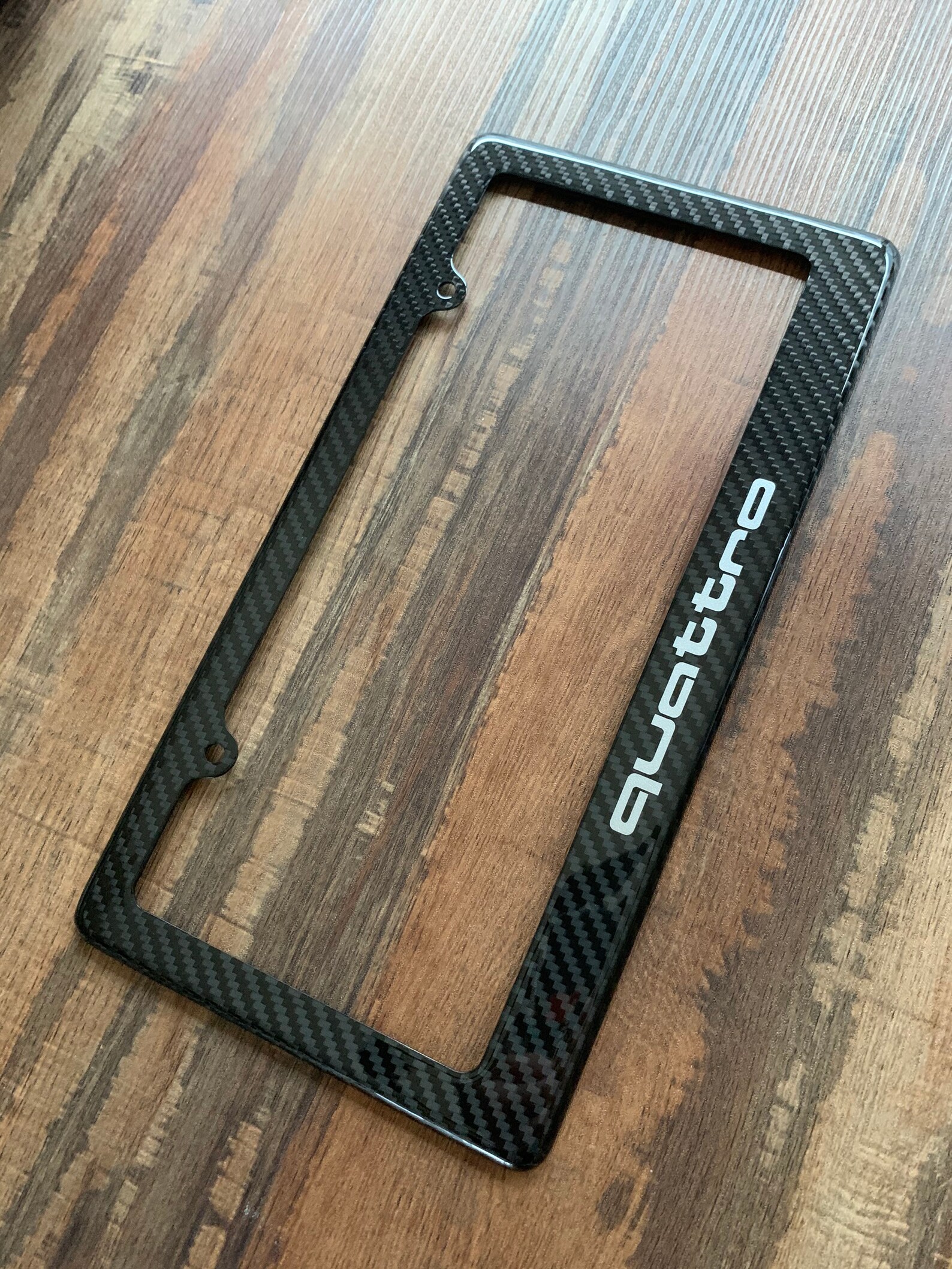 Carbon Fiber License Plate Frame w/ Audi quattro logo | Etsy