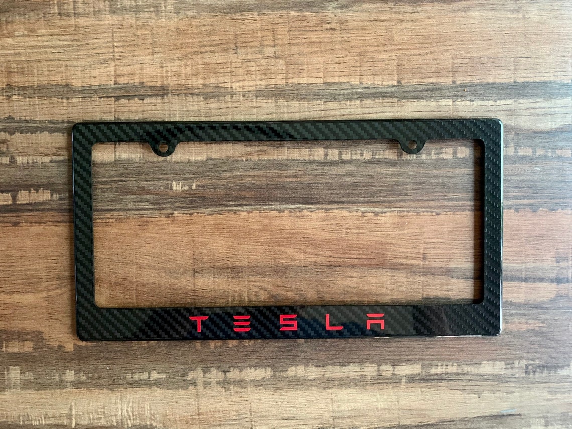 Carbon Fiber License Plate Frame w/ TESLA logo ANY COLOR Etsy