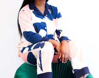 BOLD ABSTRACT - Pajama/Pyjama Set | Sleepwear, Top + Bottom + Pockets, Artsy, Pink cotton, High Quality, Soft and Comfy, Pjs with design