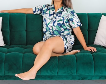 TROPICAL LEAF - Pajama/Pyjama Set | Sleepwear, Top + Bottom, Banana leaf, Monstera, High Quality, Soft and Silky