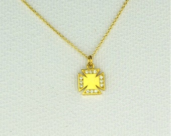 GirlFriend Charm Solid Gold Neclace Pure Yellow Gold Engraved Plate Cross 9K Gold Cross with Enamel Birthday Graduation Gift Under 25