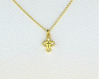 GirlFriend Charm Solid Gold Neclace Pure Yellow Gold Engraved Plate Cross 9K Gold Cross with Enamel Birthday Graduation Gift Under 25